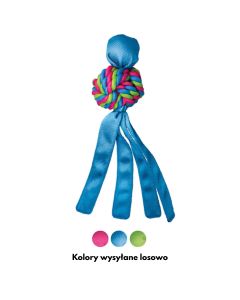 KONG Wubba Weaves – niebieska zabawka dla psa z plecioną piłką, długimi ogonami i piszczałką