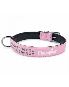 Obroża dla psa Champion eko skóra + cyrkonie - 50 x 1,8 cm - Różowa