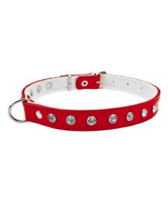 Obroża dla psa Champion skóra dwoina na filcu + cyrkonie - 40 cm - Czerwona