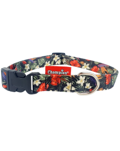 Obroża dla psa Champion taśmowa na zatrzask nadruk - 40 x 1,6 cm - Kwiaty