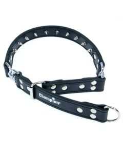 Obroża dla psa zaciskowa krętlik Champion skóra + ćwieki - 45 - 60 x 2,5 cm - Czarna