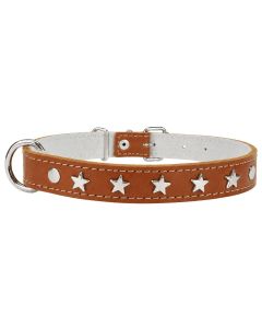 Obroża dla psa Champion skórzana zdobienie gwiazda - 50 x 1,8 cm - Koniak