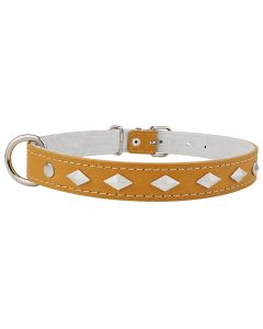Obroża dla psa Champion skórzana zdobienie romb - 40 x 1,8 cm - Oranż