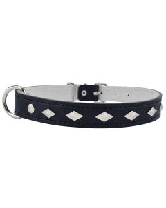Obroża dla psa Champion skórzana zdobienie romb - 65 x 2,5 cm - Czarna