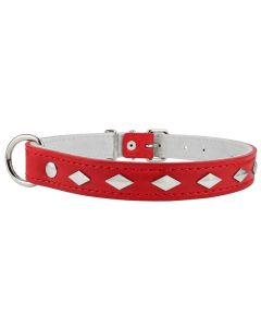 Obroża dla psa Champion skórzana zdobienie romb - 55 x 3 cm - Czerwona