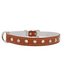 Obroża dla psa Champion skórzana zdobienie kolce - 65 x 3 cm - Koniak