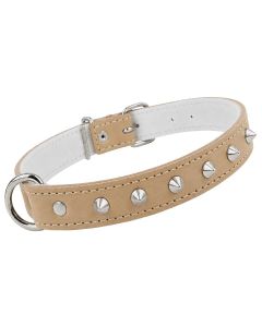 Obroża dla psa Champion skórzana zdobienie kolce - 50 x 1,8 cm - Naturalny