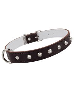 Obroża dla psa Champion skórzana zdobienie kolce - 50 x 1,8 cm - Brązowa