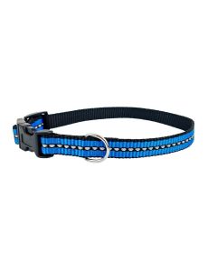 Obroża dla psa Champion taśmowa z odblaskiem na zatrzask - 35 x 1 cm - Niebiesko-czarna