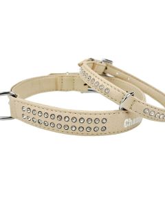 Obroża dla psa Champion eko skóra + cyrkonie - 40 x 1,8 cm - Beżowa
