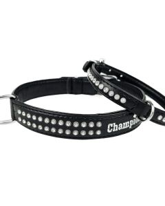 Obroża dla psa Champion eko skóra + cyrkonie - 55 x 1,8 cm - Czarna