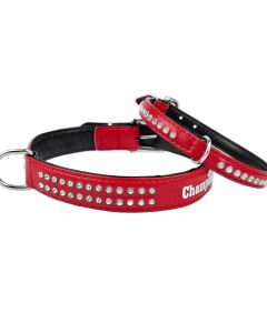 Obroża dla psa Champion eko skóra + cyrkonie - 50 x 1,8 cm - Czerwona