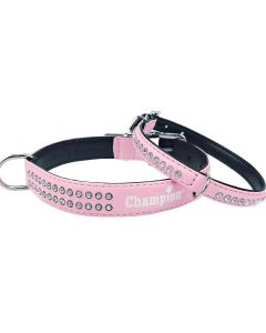Obroża dla psa Champion eko skóra + cyrkonie - 25 cm x 1,2 cm - Różowa