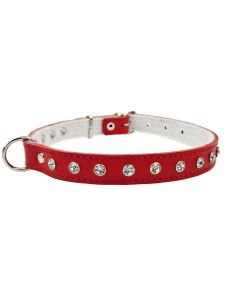 Obroża dla psa Champion skórzana na filcu + cyrkonie - 50 x 2,5 cm - Czerwona