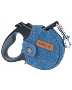 Smycz automatyczna AMIPLAY Infini Denim 5 m do 15 kg - roz. M - Niebieska