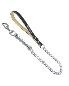 Smycz dla psa prosta z amortyzatorem Champion łańcuch ze skórzaną rączką - 75 x 1,6 cm