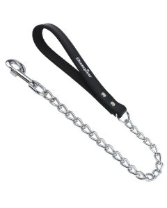 Smycz dla psa prosta Champion łańcuchowa ze skórzaną rączką - 75 x 1,6 cm