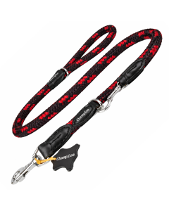 Smycz dla psa prosta Champion linka + skóra - 120 cm - Czarno-czerwona