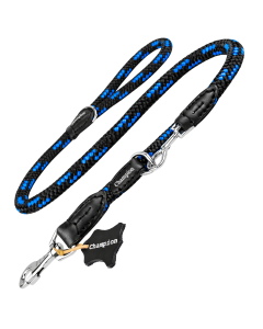 Smycz dla psa prosta Champion linka + skóra - 120 cm - Niebiesko-czarna