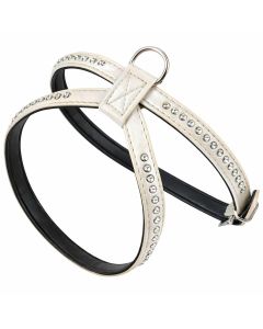 Szelki dla psa spacerowe Champion eko skóra + cyrkonie - XS - Perłowy