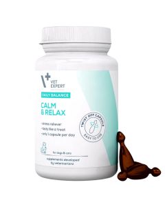 Vet Expert Calm & Relax 50 kaps. przód opakowania i kapsułki