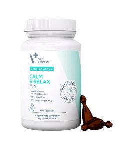 Vet Expert Calm & Relax 50 kaps. przód opakowania i kapsułki