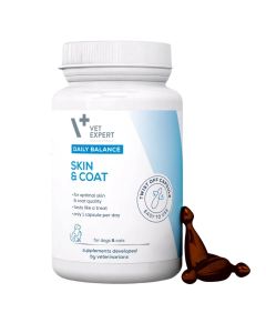 Vet Expert Skin & Coat 50 kaps. przód opakowania i kapsułki